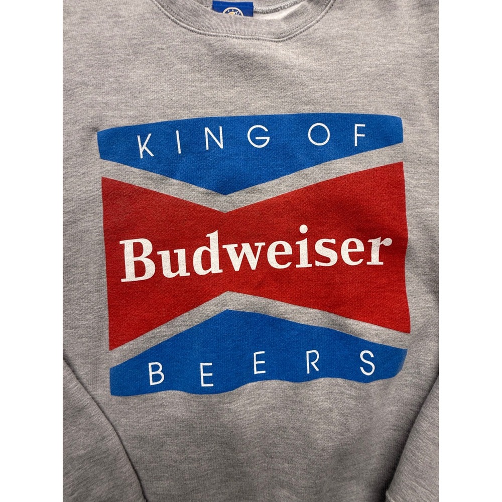 Budweiser King of Beers Graphic Sweatshirt Grey Crewneck Casual Pullover Top M‎ - Picture 2 of 9